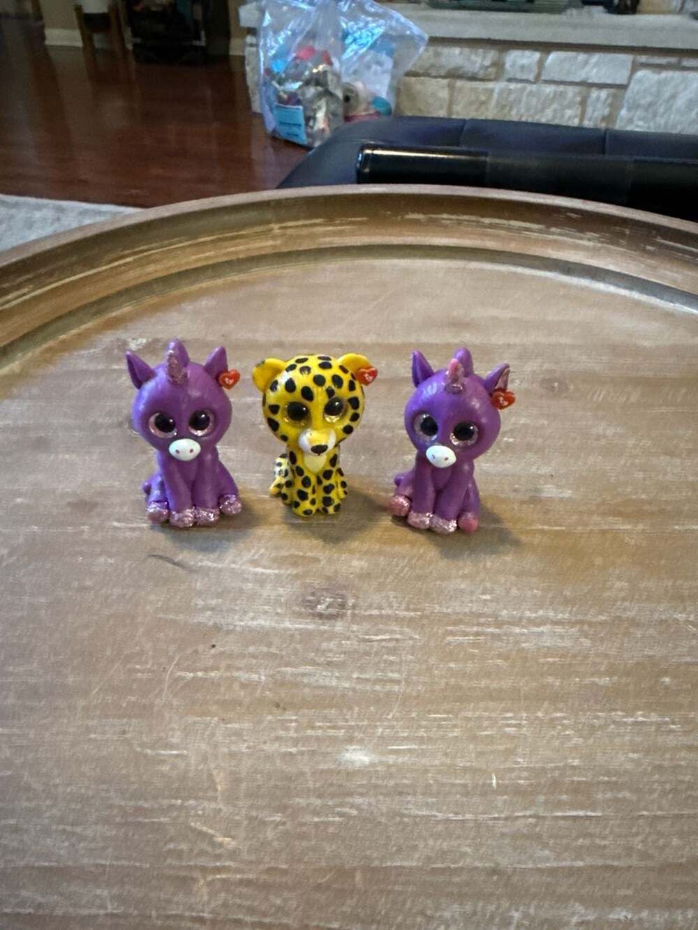 Ty Mini Boos Series Rosette Purple Unicorn and Dotty Leopard Figurines Lot of 3